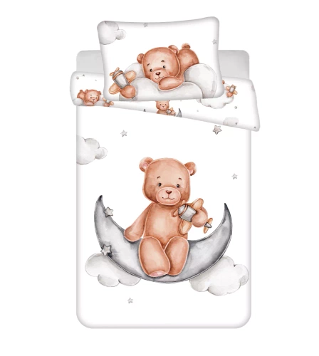 Памучно спално бельо Teddy bear moon Jerry Fabrics, бяло/сиво