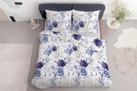 5222 Спално бельо от сатен с акварелни цветя в нюанси на лавандула Detexpol