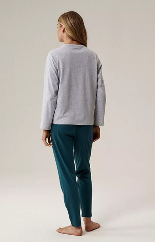 NLP-498 Атлантическо сиво-изумрудено – дамска памучна пижама, дълъг ръкав и панталон