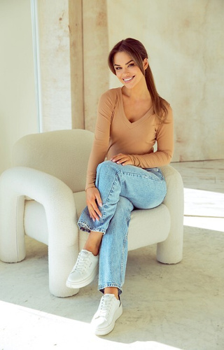 Eleonor Eldar Active beige – дамска блуза от рипсена вискоза, дълъг ръкав