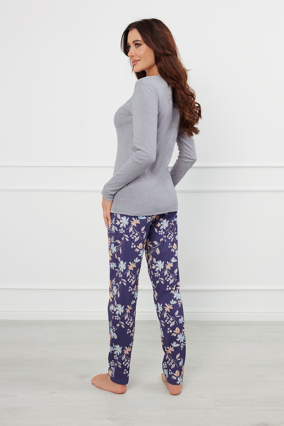 Pulia Дамска пижама с дълъг ръкав и дълъг панталон Италианска мода - меланж/принт