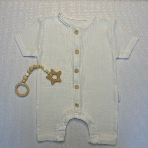 RA55202 Муселин гащеризон Mamatti - бял