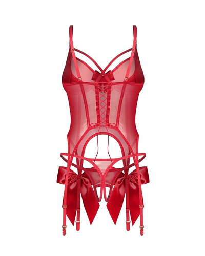 Obsessive Gifty Red корсет в червено с банели + отворени стрингове