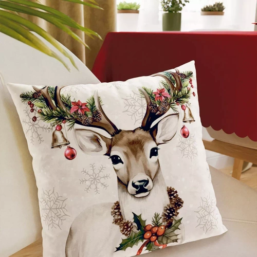 PBN288n Винтидж коледна калъфка за възглавница Marquisette с елени