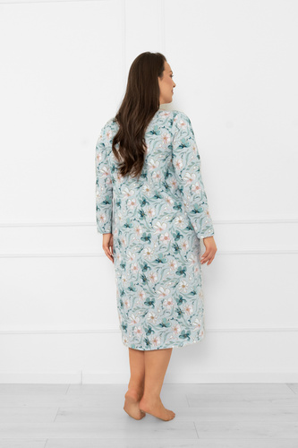 Дамска нощница Sekwoja - памук, дълъг ръкав, флорален десен Италианска мода