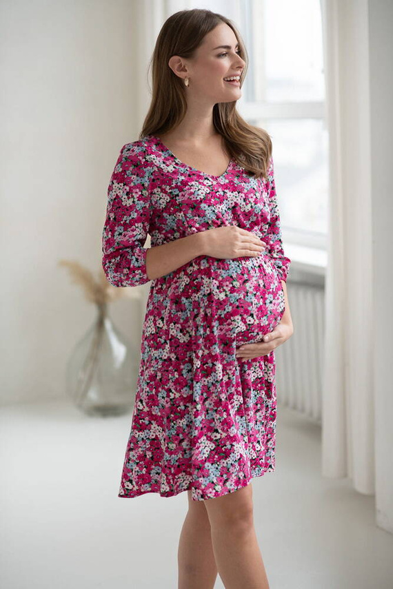 Миди рокля за бременни и кърмачки Lovely Dress с 3/4 ръкав от Milk&Love с цветя