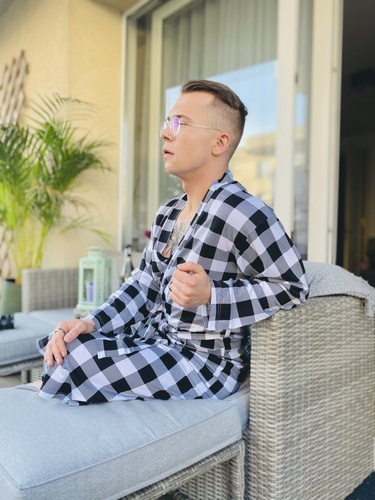 338 Керемиден мъжки/дамски халат De Lafense - черен/бял