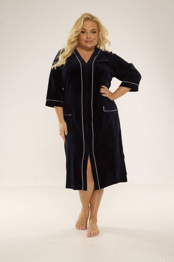 974 / 352 Дамски халат от велур Forex - тъмносин