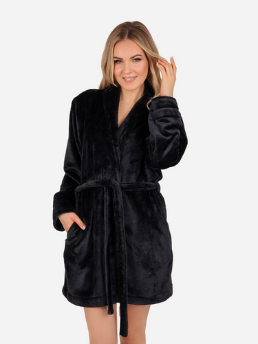 Olivia Дамски къс поларен халат ByShelly - черен