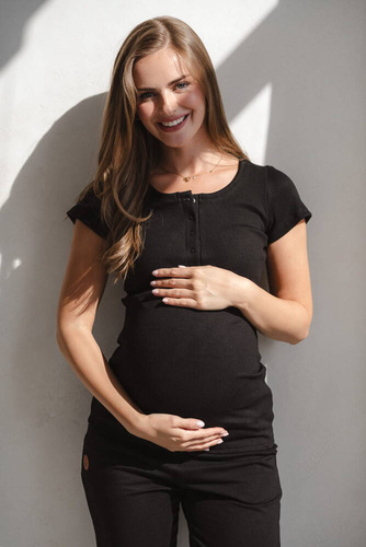 Блуза за бременни и кърмачки Tummy с къс ръкав Milk&Love черна