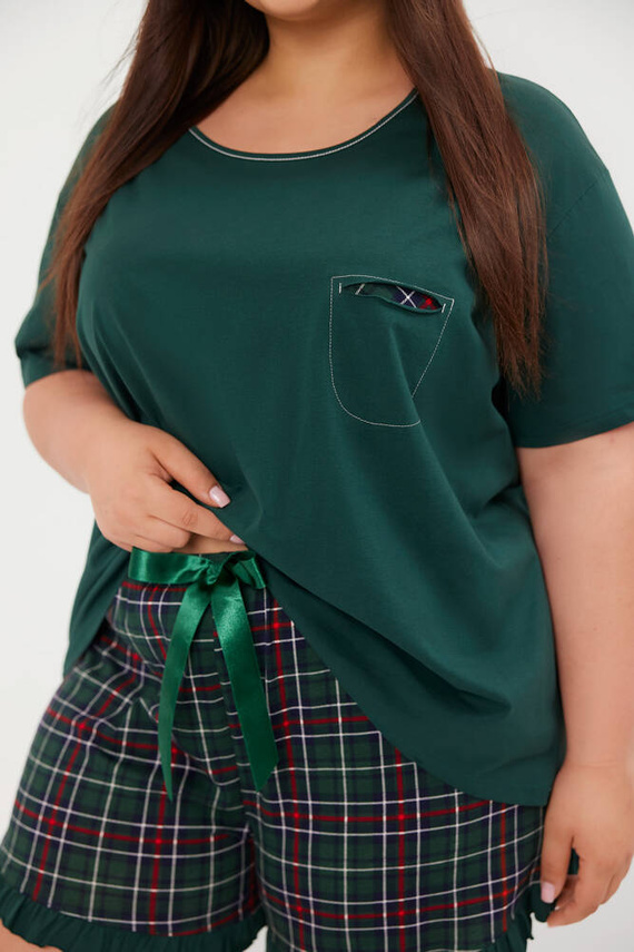 Foggia Дамска пижама с къс ръкав, къси панталони Италианска мода - зелено/печат 