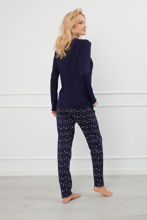 Libra Дамска пижама с дълъг ръкав и панталон Италианска мода - морско синьо/принт 