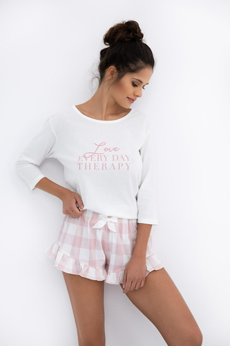 Емили Сенсис – Дамски памучен пижамен комплект | Тениска с 3/4 ръкав и шорти с волани