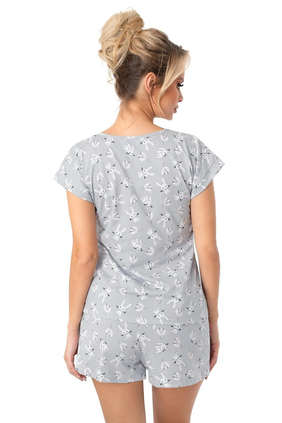 Дамска пижама Bunny Short Donna, сива - памучна, с къс ръкав, удобен комплект