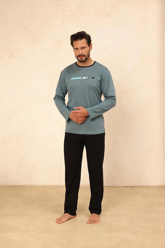 Regina 494 green – мъжка памучна пижама с дълъг ръкав, класическа кройка