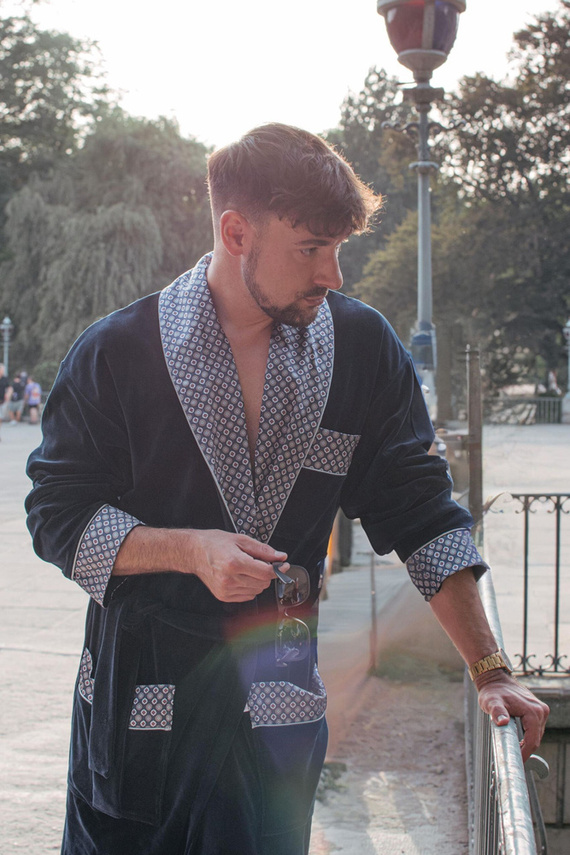 772 Мъжки форекс халат за баня Bonjour - тъмносин