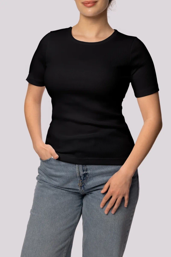 Дамска тениска на райе Mona, черна
