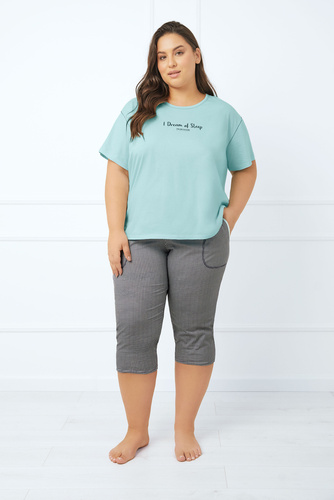 Tarisa Дамска пижама с къс ръкав и 3/4 панталон Италианска мода - светъл тюркоаз/принт