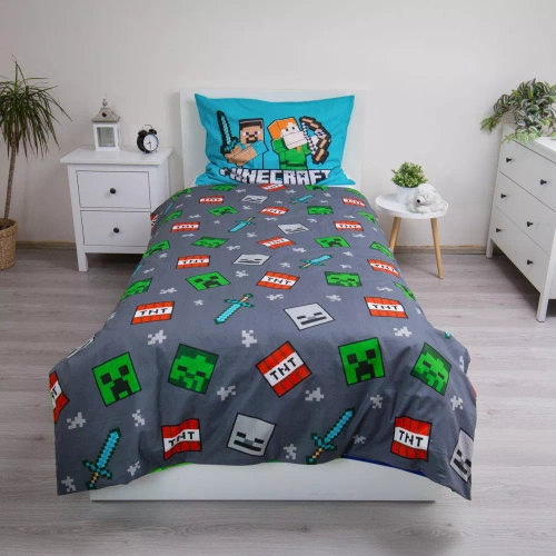 Памучно спално бельо Minecraft "We Got This" от Jerry Fabrics - 140x200 см, 100% памук, двустранно