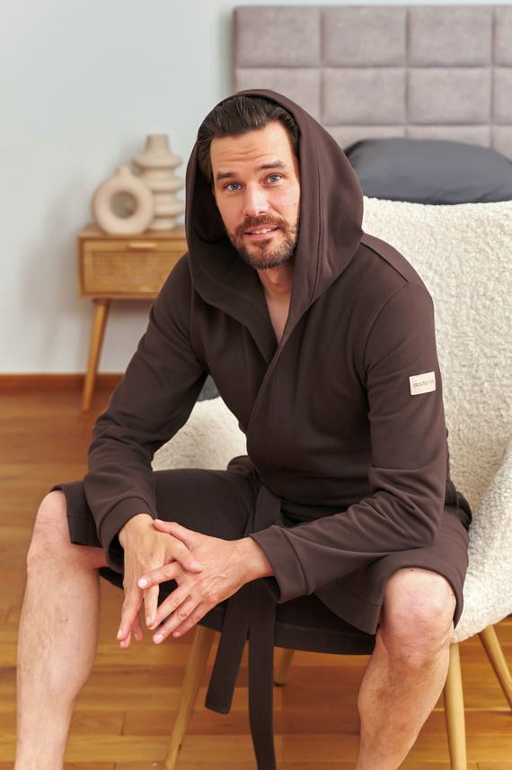 Doctor Nap 7332 – Мъжки памучен халат с качулка | 100% памук, полско производство - брауни