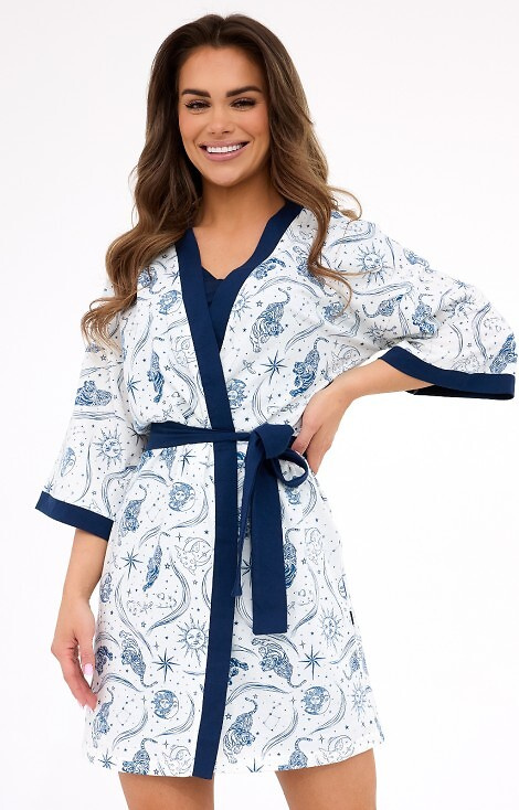 742/444 Olivia Cornette Dream Lady - къс дамски памучен халат с принт на звезди