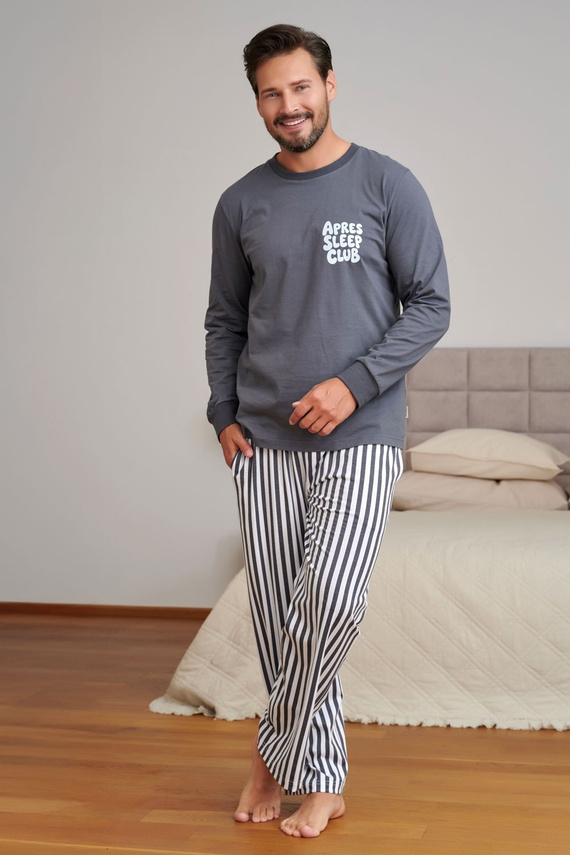 Doctor Nap 7524 Apres Sleep Мъжка пижама графитена 100% памук дълга
