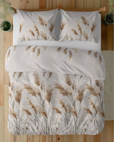 5329 B Спално бельо от сатен Pampas grasses Detexpol сиво