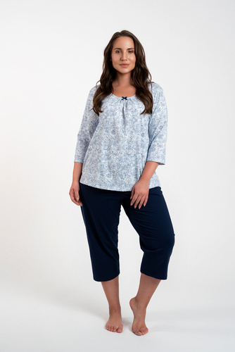 Antonia Дамска пижама 3/4 ръкав, 3/4 панталон Италианска мода - син/зелен принт