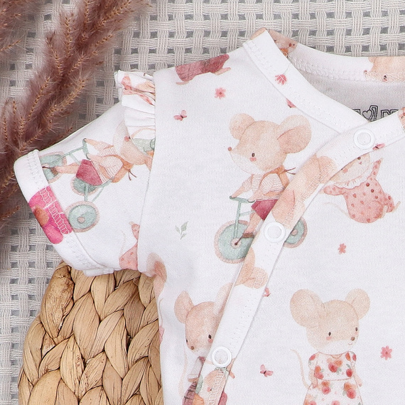 Бебешко боди Nini Little Mouse органичен памук тип прегърни ме къс ръкав