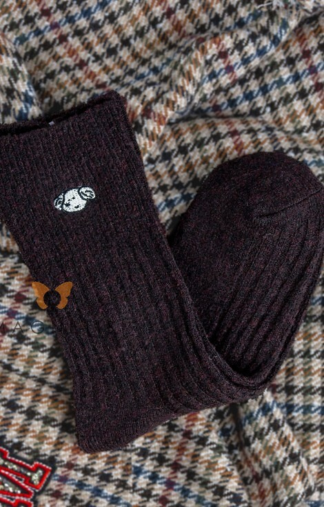 YN5035 Топли дамски чорапи Magnetis, кафяви - оребрени с апликация