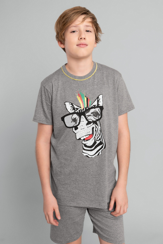 Пижама с къс ръкав Crazy Boys, панталони Italian Fashion - среден меланж