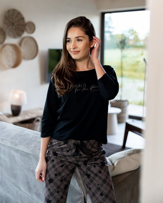 Дамска пижама Sensis Reach For The Stars - черно-кафява