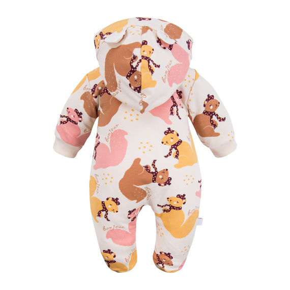 Детски анцуг Fluffy Tails Eevi - екрю, с крачета и качулка, есенен принт