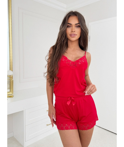 Дамска пижама Niki Donna червена - вискозна, с презрамки, лека и женствена