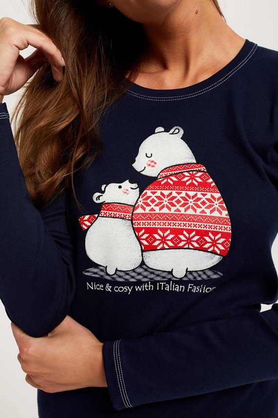 Arktyka Дамска пижама с дълъг ръкав и дълъг панталон Италианска мода - тъмносиньо/принт