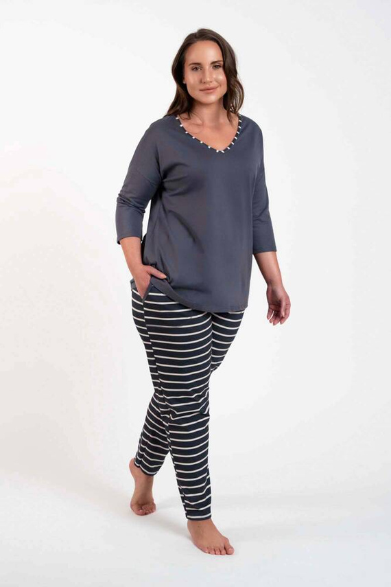 Betty Дамска пижама с 3/4 ръкав и дълъг панталон Италианска мода - графит/графит