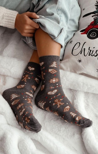 1283-038 Дамски чорапи с меденки Милена, тъмен меланж - празнични, цветни, памучни