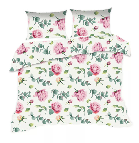 1654N Класически E24 Комплект спално бельо от памук Karo в кремав цвят, цветя и листа – 100% памук, издръжлив, цветен, комплект от 2 части