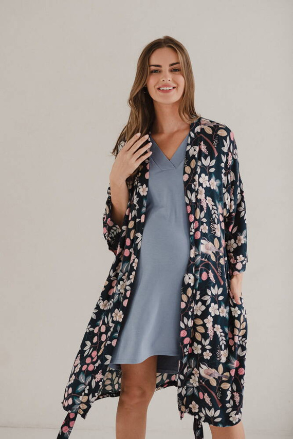 Нощница за бременни и кърмачки Moon bamboo, дълъг ръкав, Milk&Love, синя