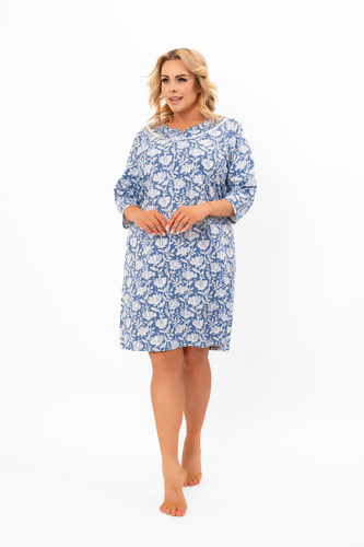 Дамска нощница Bisali - памук, ¾ ръкав, флорален десен Италианска мода