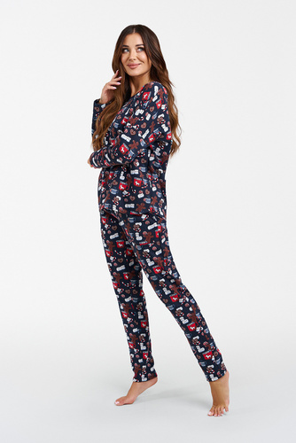 Бисквитки Дамска пижама с дълъг ръкав и дълъг панталон Италианска мода - принт