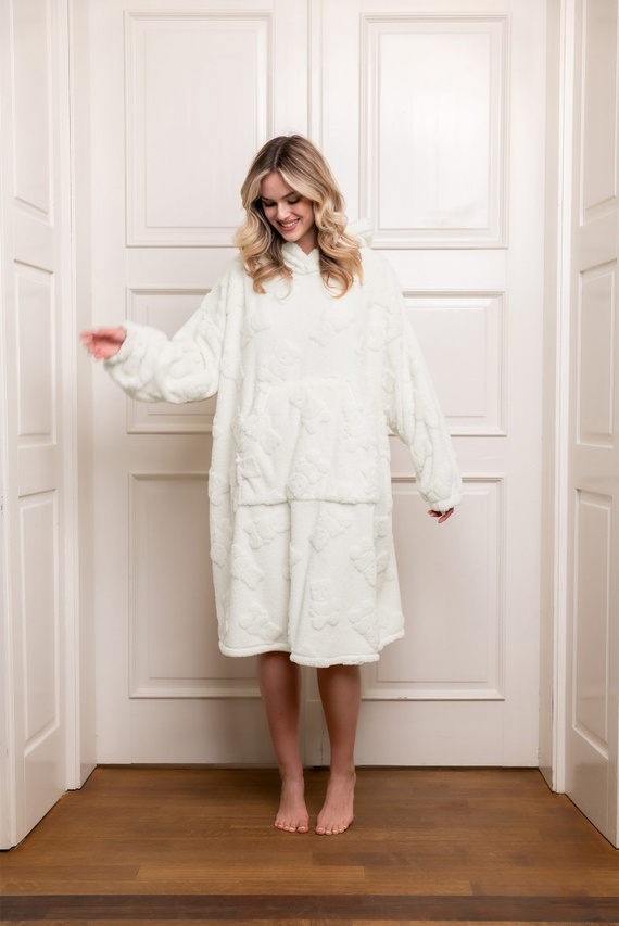 Дамска блуза с одеяло Италианска мода - топла, овърсайз, с качулка, с мотив на мече