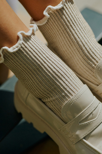 577 Чорапи Nana Gabriella Cream – оребрени, с лурекс и волани