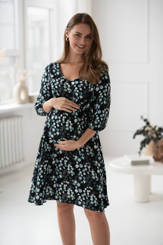Lovely Dress Миди рокля за бременни и кърмачки с 3/4 ръкави Milk&Love с евкалиптови листа