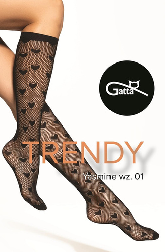 Подколенки Yasmine wz.01 Gatta – черни, ажурни сърца, нестягащ ластик