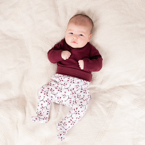 217096 Алиса Памучно боди Никол, райе - дълъг ръкав, бордо