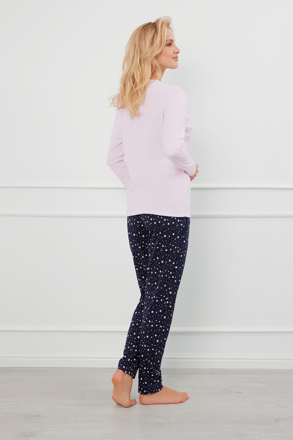 Libra Дамска пижама с дълъг ръкав и панталон Италианска мода - розово/принт 