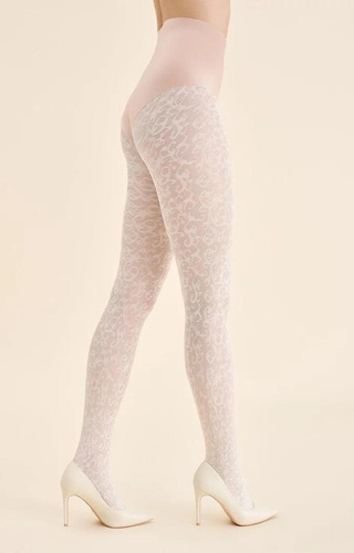 1235 Чорапогащи Perse Gabriella в цвят екрю – орнаментирани 60 den, 3D технология