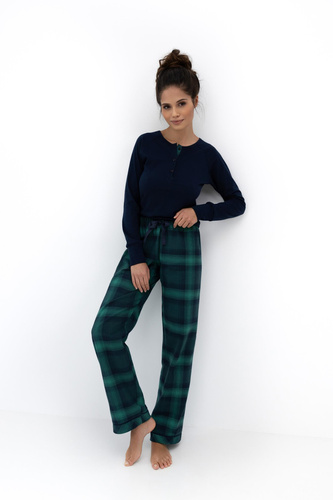 Дамска пижама Cassandra Sensis - памучна, дълга, карирана