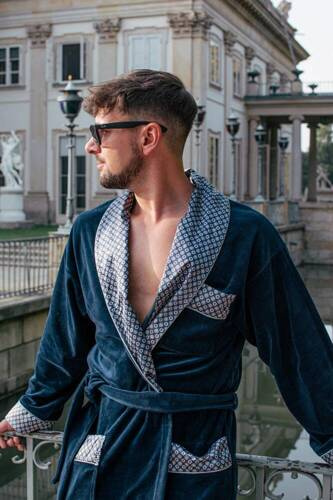 772 Мъжки форекс халат за баня Bonjour - тъмносин